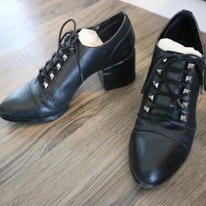 Kelsi Dagger Black Leather Block Heal Lace Oxford Shoes Size 9